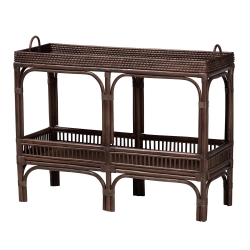 bali & pari Lombok Natural Rattan Console Table - Handwoven Wicker 2-Tier Accent Table with Raised Tray Top for Living Room or Entryway, Espresso